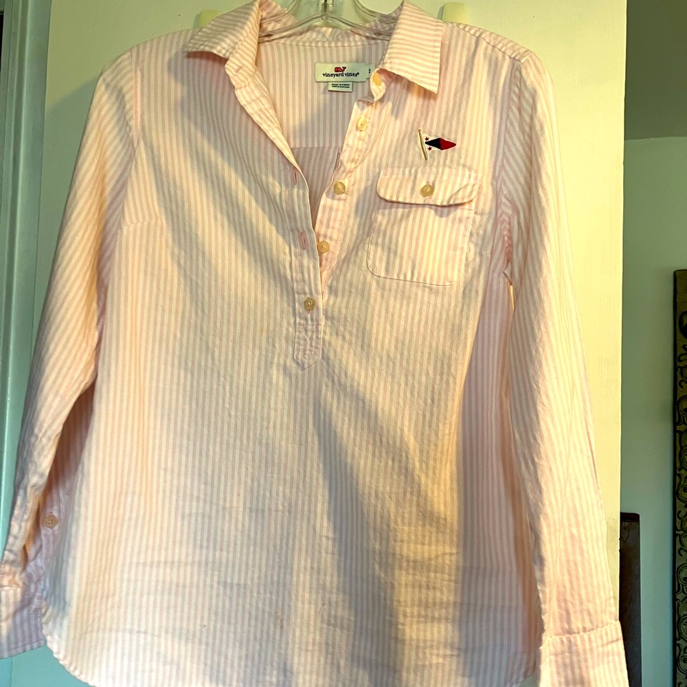 Vineyard vines size 2 pink white stripe 5 button pullover shirt